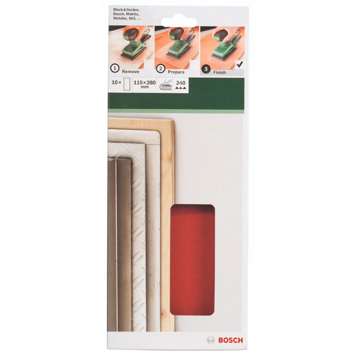 Bosch Schleifblatt-Set für Schwingschleifer K=240, 115 x 280 mm, 10-tlg.