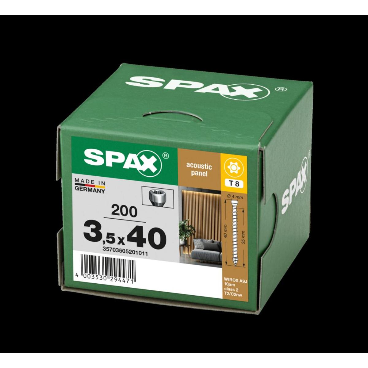 SPAX FÜR AKUSTIKVERKLEIDUNG KLEINER KOPF T-STAR PLUS T8 VGW 4-CUT- SPITZE WIROX, 200 Stück