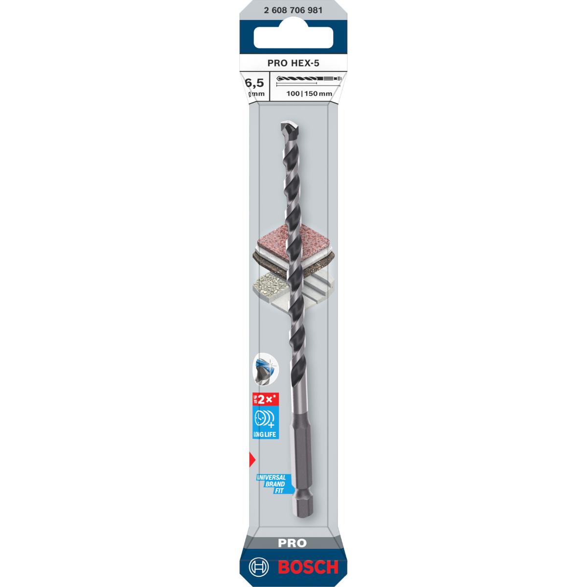 Bosch PRO HEX-5 Bohrer, 6,5 x 100 x 150 mm