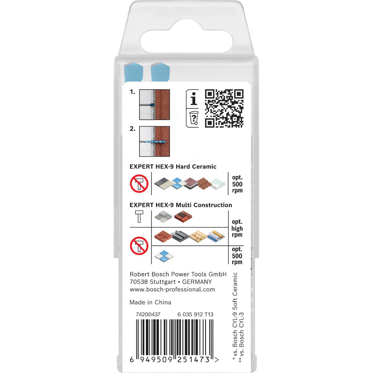 Bosch EXPERT HEX-9 Hard Ceramic und HEX-9 Multi Construction Bohrer 6 mm, 5-teiliges Set