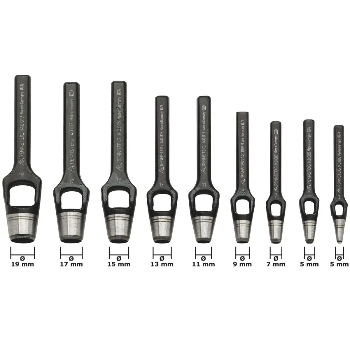 Rennsteig Henkellocheisensatz (9-teilig) Ø 3 - 19 mm