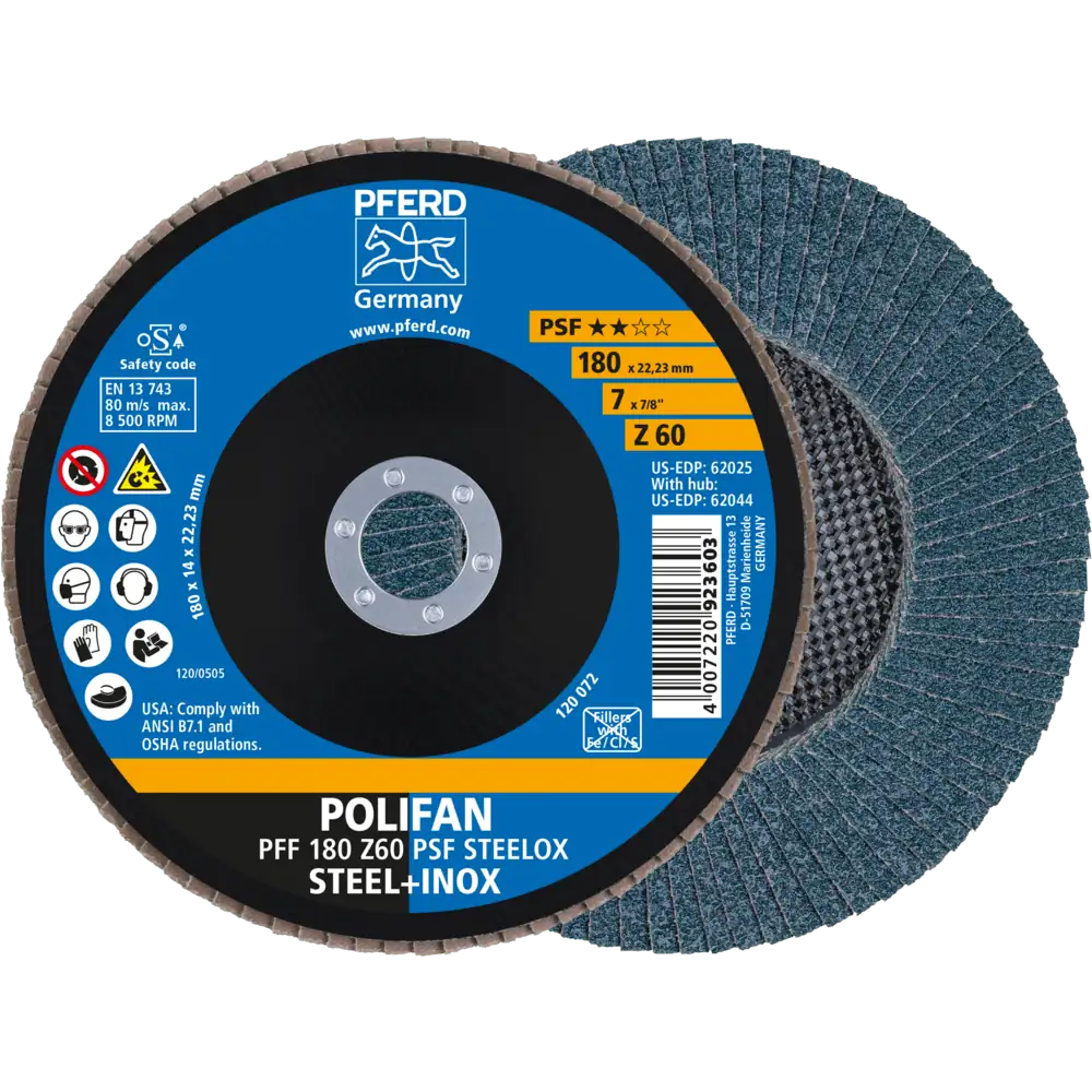 PFERD TOOLS POLIFAN Fächerscheibe PFF flach Zirkonkorund Universallinie PSF STEELOX Stahl/Edelstahl
