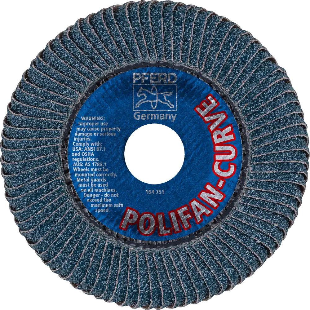 PFERD TOOLS POLIFAN CURVE Fächerscheibe PFR 115x22,23 mm Breite M Z40 SGP STEELOX für Stahl/Edelstahl (POS 2)