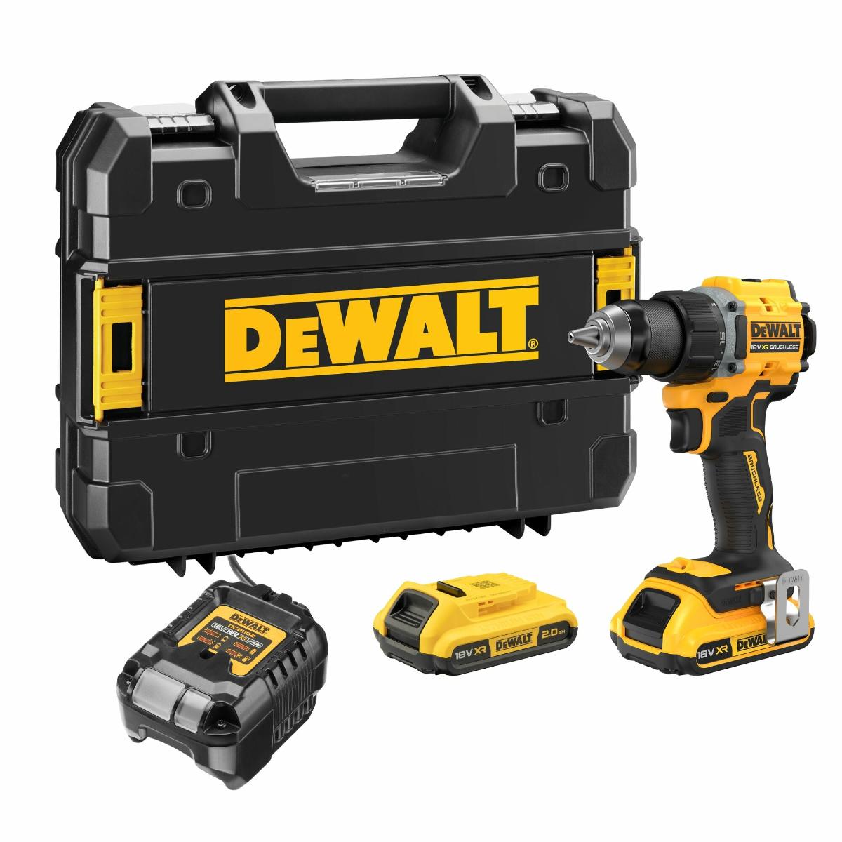 DCD794D2T-QWDE DEWALT 18V Akku-Bohrschrauber bürstenlos mit 2 x Akkus (18 Volt / 2 Ah) und System-Schnellladegerät
