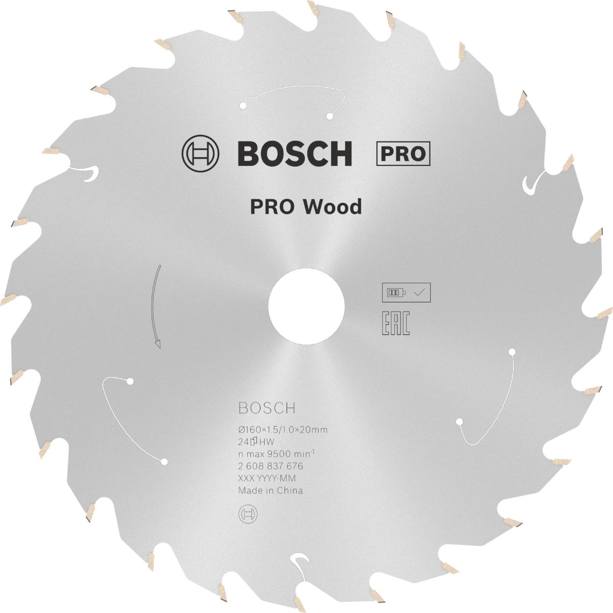 Bosch PRO Akku-Kreissägeblatt Standard for Wood, 160 x 1,5/1 x 20, 24 Zähne