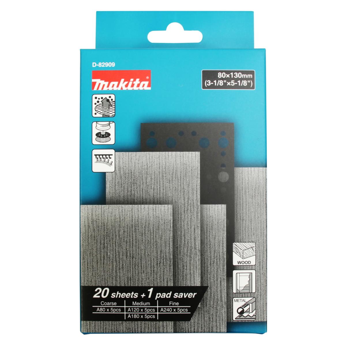 Makita Netzschleifmittel 21-tlg. 80x130 mm Körnung A80 - A240 Klett Gitter, 21-teiliges Set