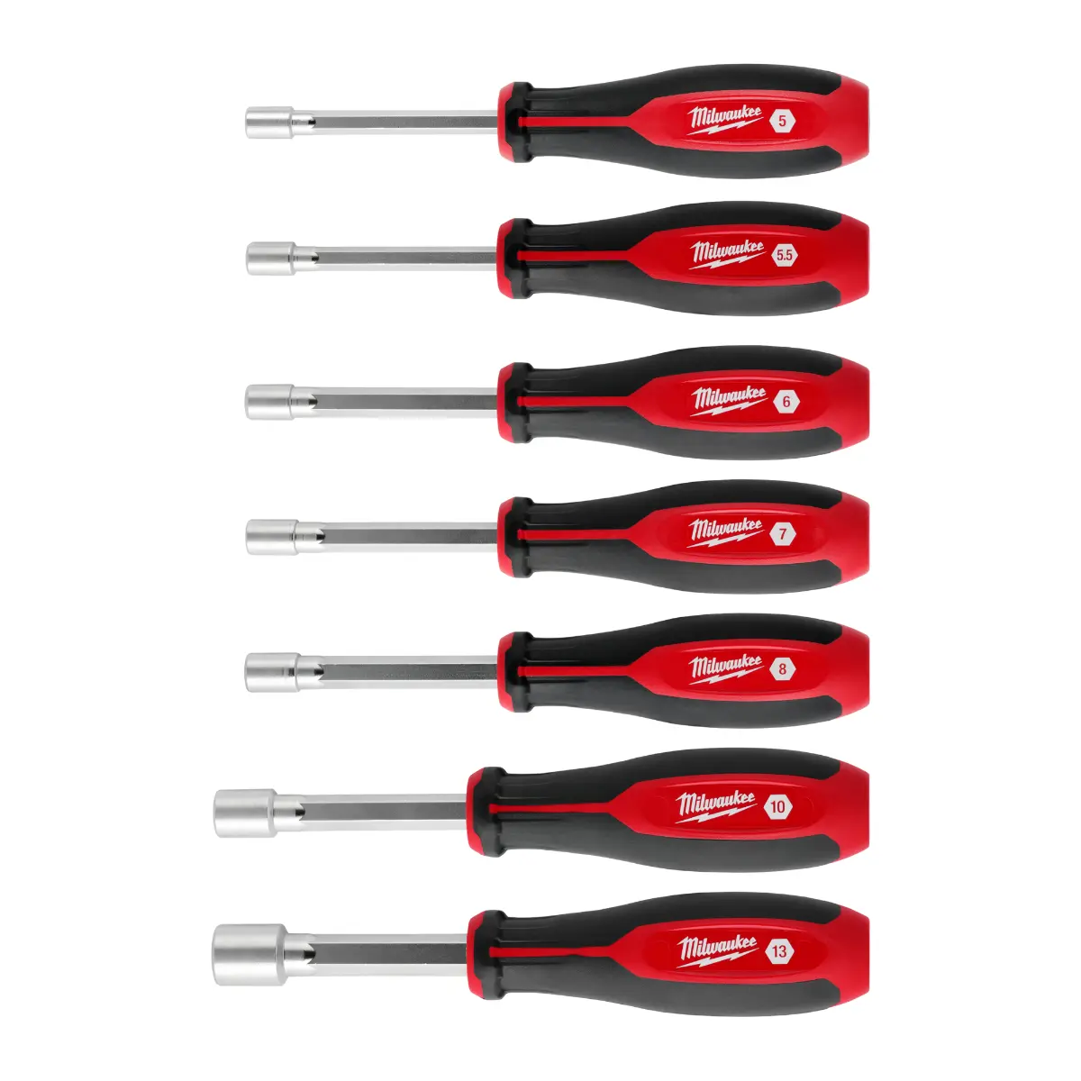Milwaukee Steckschlüssel mit Griff und Durchgangsloch Set 7-teilig, 5.5mm, 6mm, 7mm, 8mm, 10mm, 13mm, 17mm