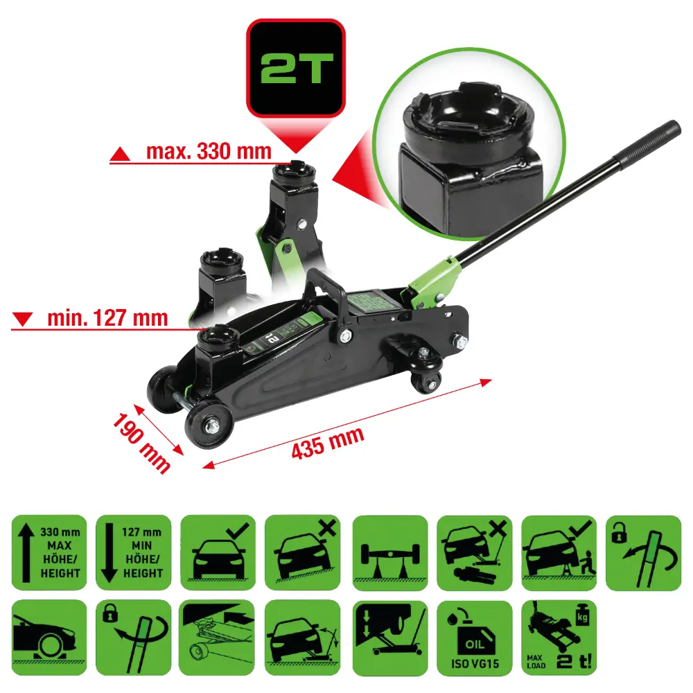 COMPETITION Hydraulischer Stahl-Wagenheber, 2000 kg