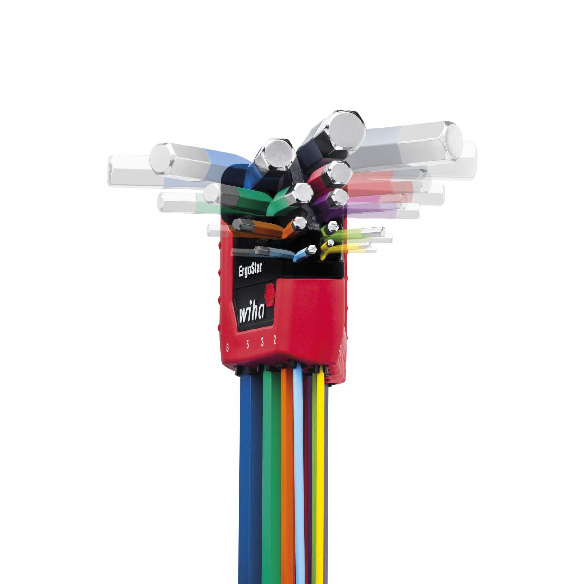 Wiha Stiftschlüssel Set im ErgoStar Halter Sechskant-Kugelkopf 9-teilges Set farbig leuchtend in SB-Kartonverpackung