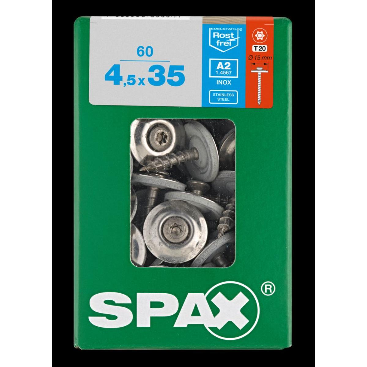 SPAX SPENGLERSCHRAUBE A2 T-STAR PLUS T20 4CUT DICHTSCHEIBE 15MM L 60 Stück