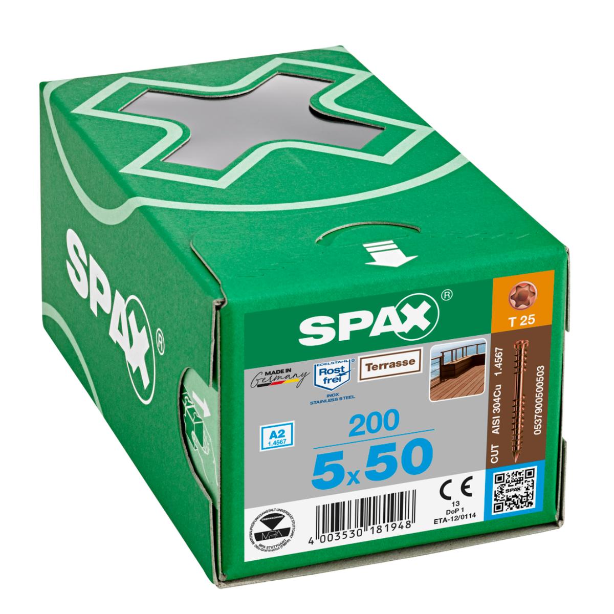 SPAX Terrasse A2 Zylinderkopf T-Star Plus T25 Fixiergewinde Cut antik, 200 Stück