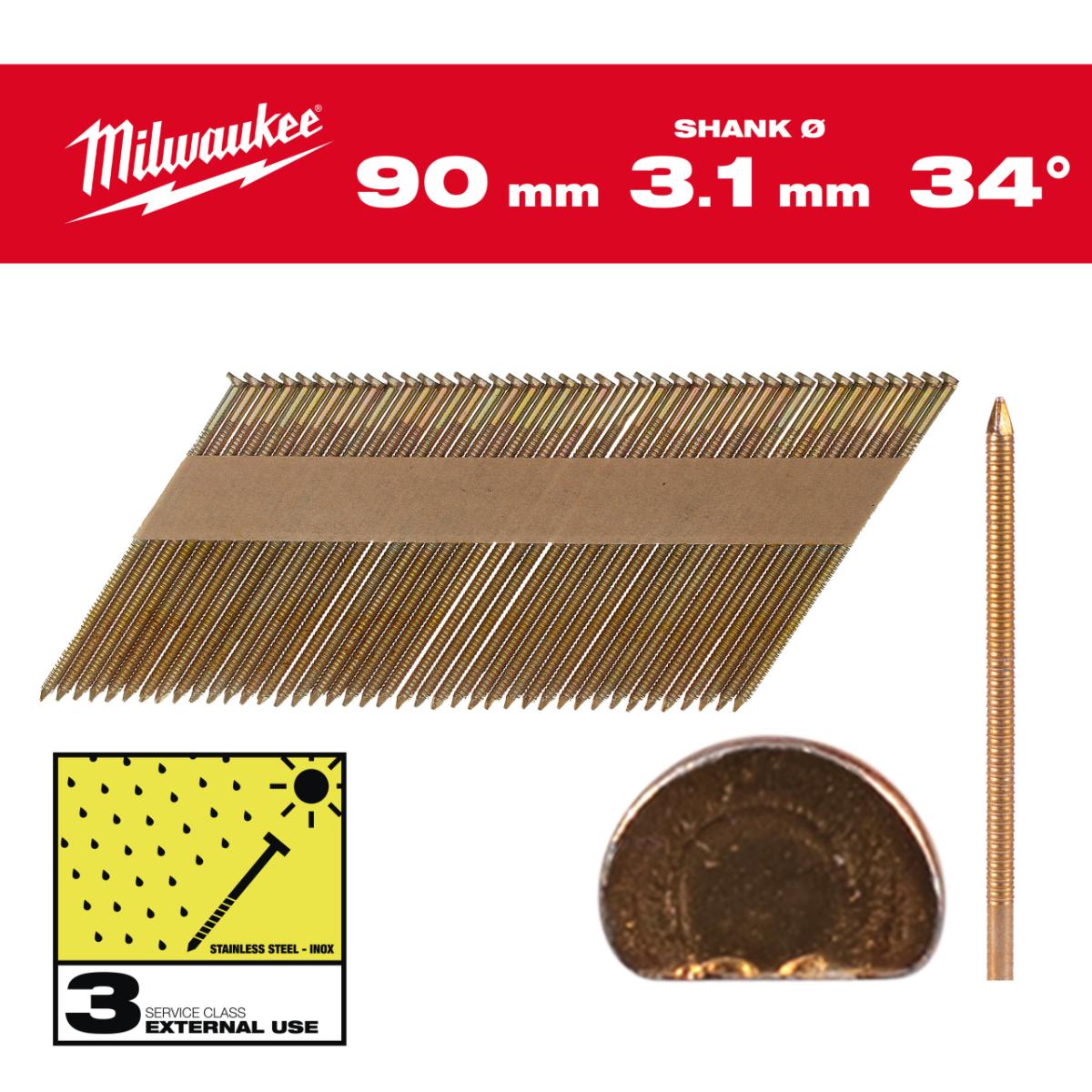 Milwaukee D-Kopf-Nägel 34° Ringschaft SC3 2.200 Stück, feuerverzinkt
