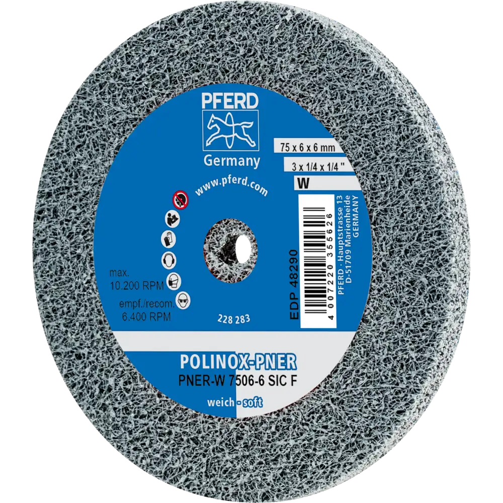 PFERD TOOLS POLINOX verpresstes Vlies-Rad PNER für Geradschleifer, Biegwellen und Schleifblöcke