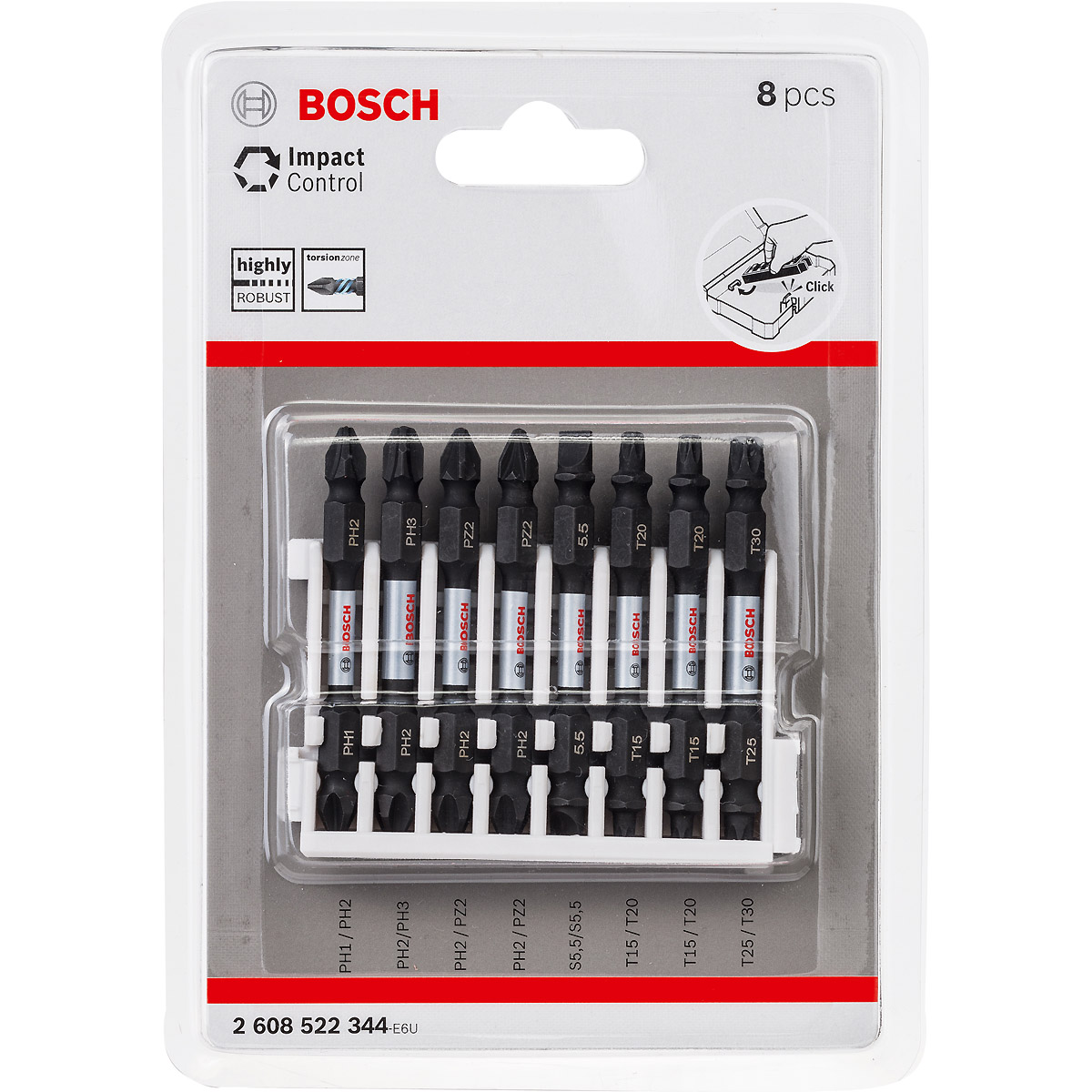 Bosch Doppelklingen Schrauberbit-Set Impact Control, 8-teilig, diverse, 65 mm