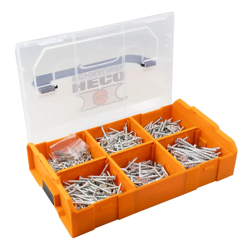 HECO HT-plus Sortiment 700, HECO-L-BOXX Mini, transparent, 700 Schrauben