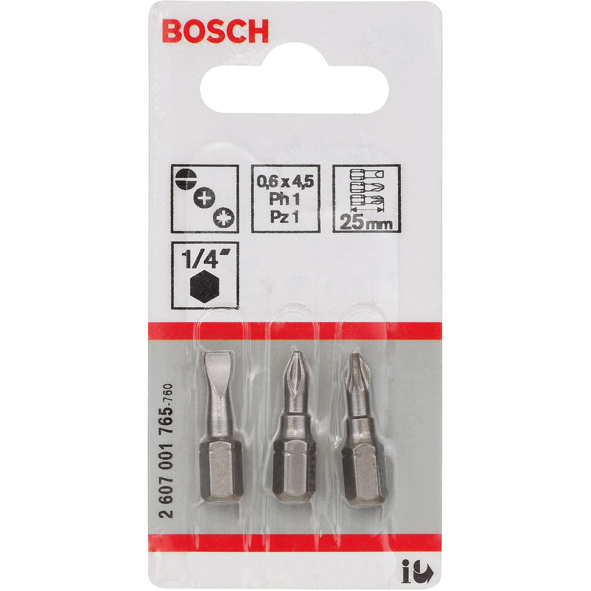 Bosch Schrauberbit-Set Extra-Hart (gemischt), 3-teilig, S 0,6x4,5, PH1, PZ1, 25 mm