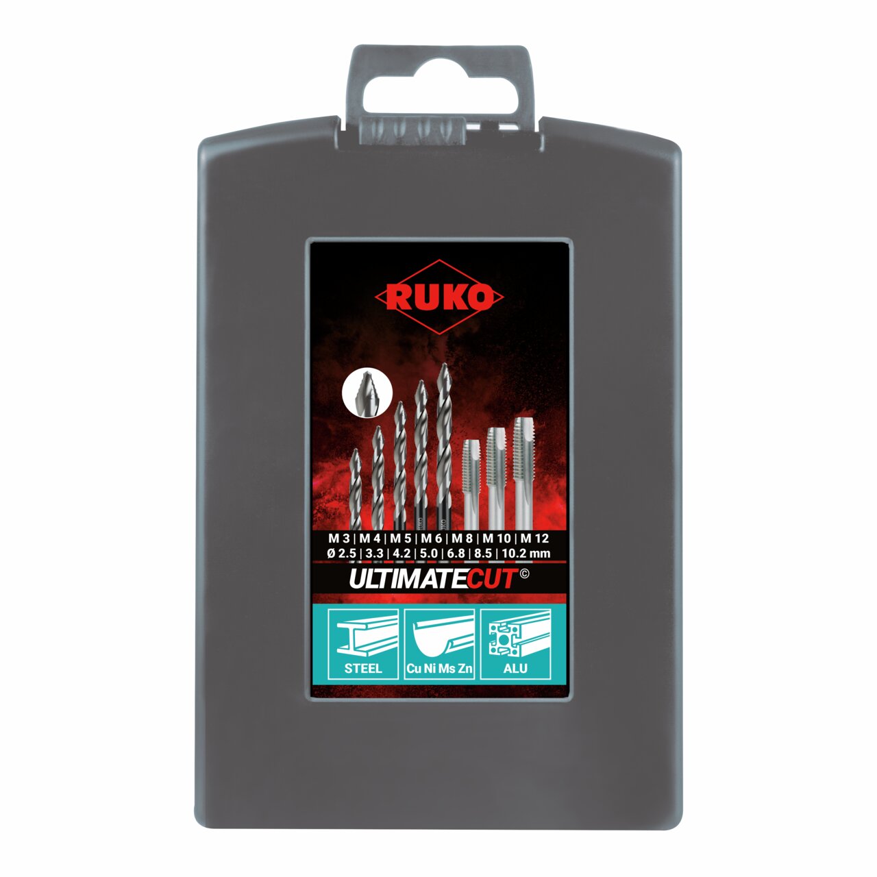 RUKO Einschnittgewindebohrer HSS + ULTIMATECUT Spiralbohrer DIN 338 HSS Typ FLOWSTEP® Spitze - 15-tlg.