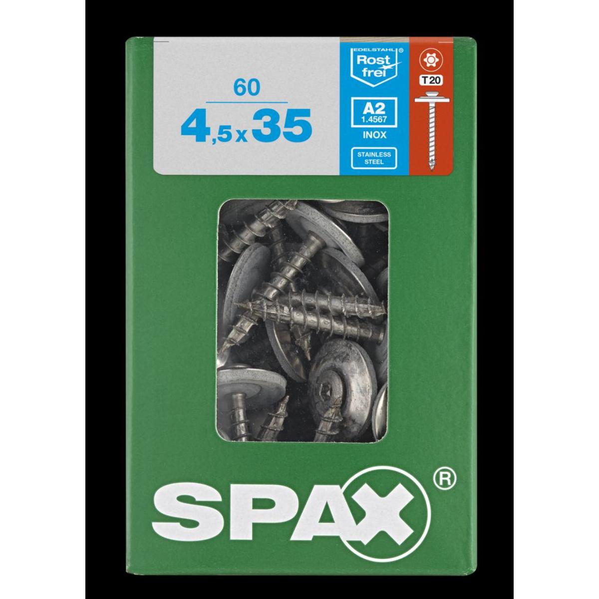 SPAX Spenglerschraube A2 T-Star Plus T20 4Cut 4,5 x 35 mm L, 60 Stück