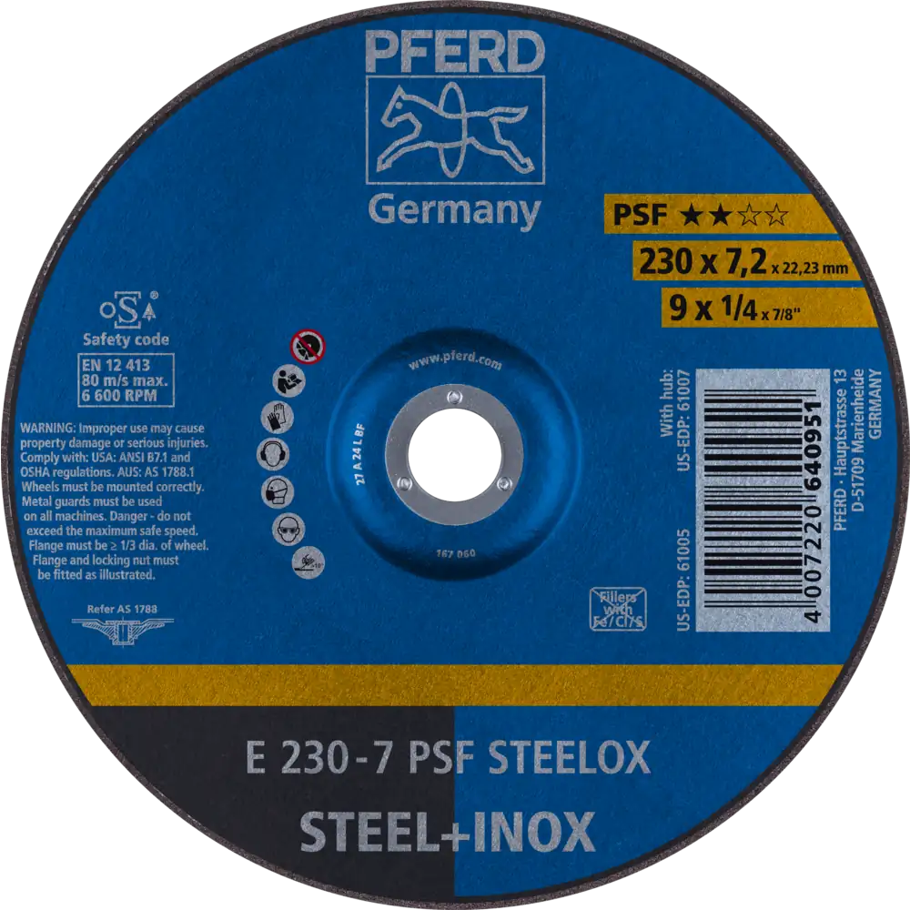 PFERD TOOLS Schruppscheibe E Universallinie PSF STEELOX für Stahl/Edelstahl