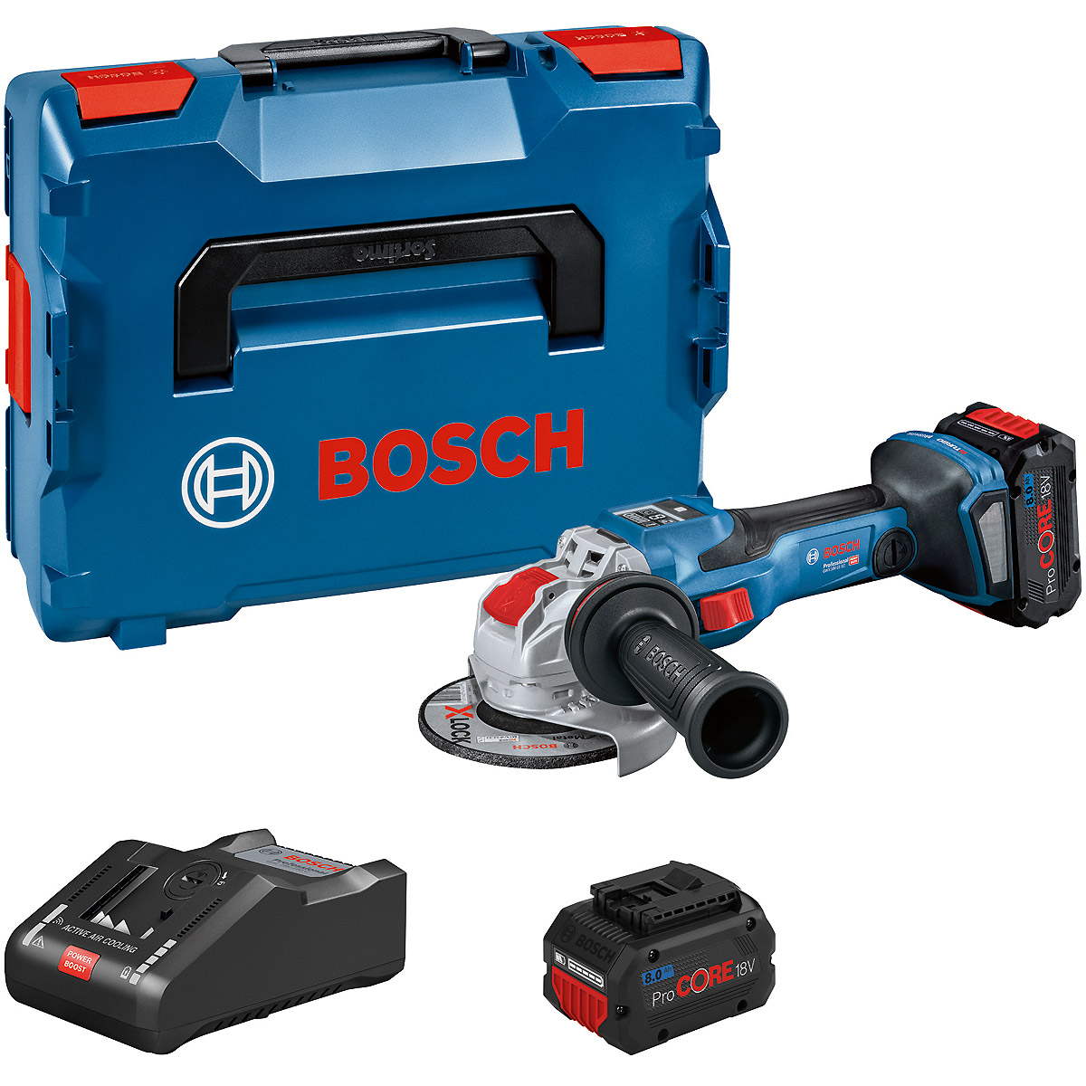 Bosch Akku-Winkelschleifer BITURBO mit X-LOCK GWX 18V-15 SC, 2 x Akku, L-BOXX