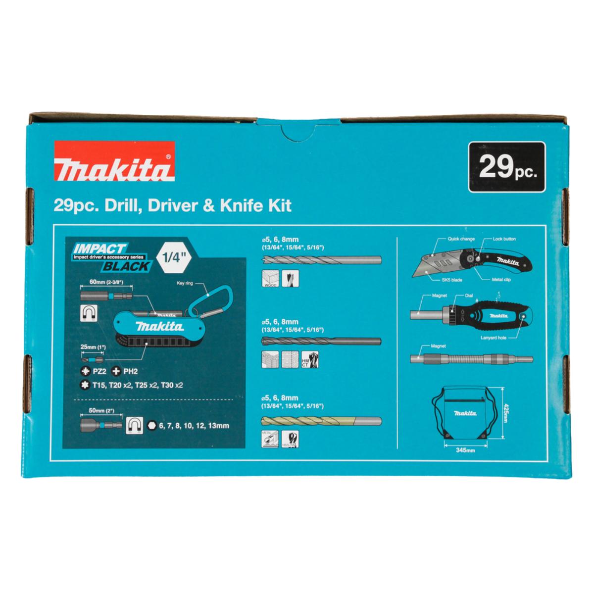 Makita Handwerker 29-teilges Set Bohrer-Set Bit-Set Steckschlüsseleinsätze Schraubendreher Klappmesser