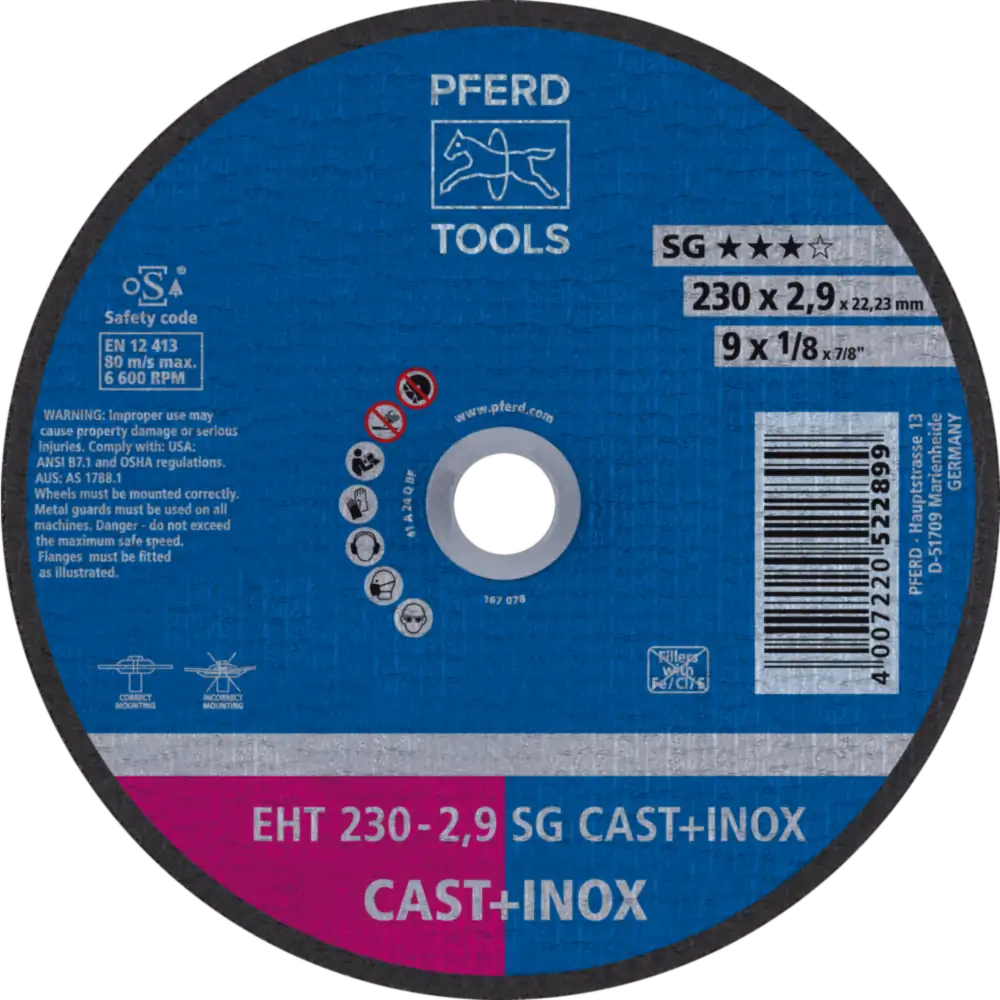PFERD TOOLS Trennscheibe EHT gerade Leistungslinie SG CAST+INOX für Guss/Edelstahl