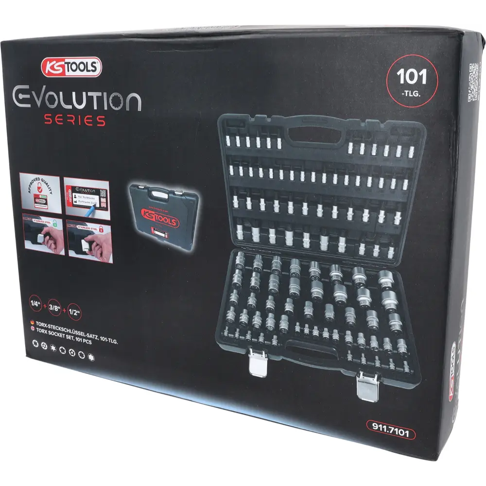 KS TOOLS 1/4"+3/8"+1/2" Torx-Steckschlüssel-Satz, 101-tlg