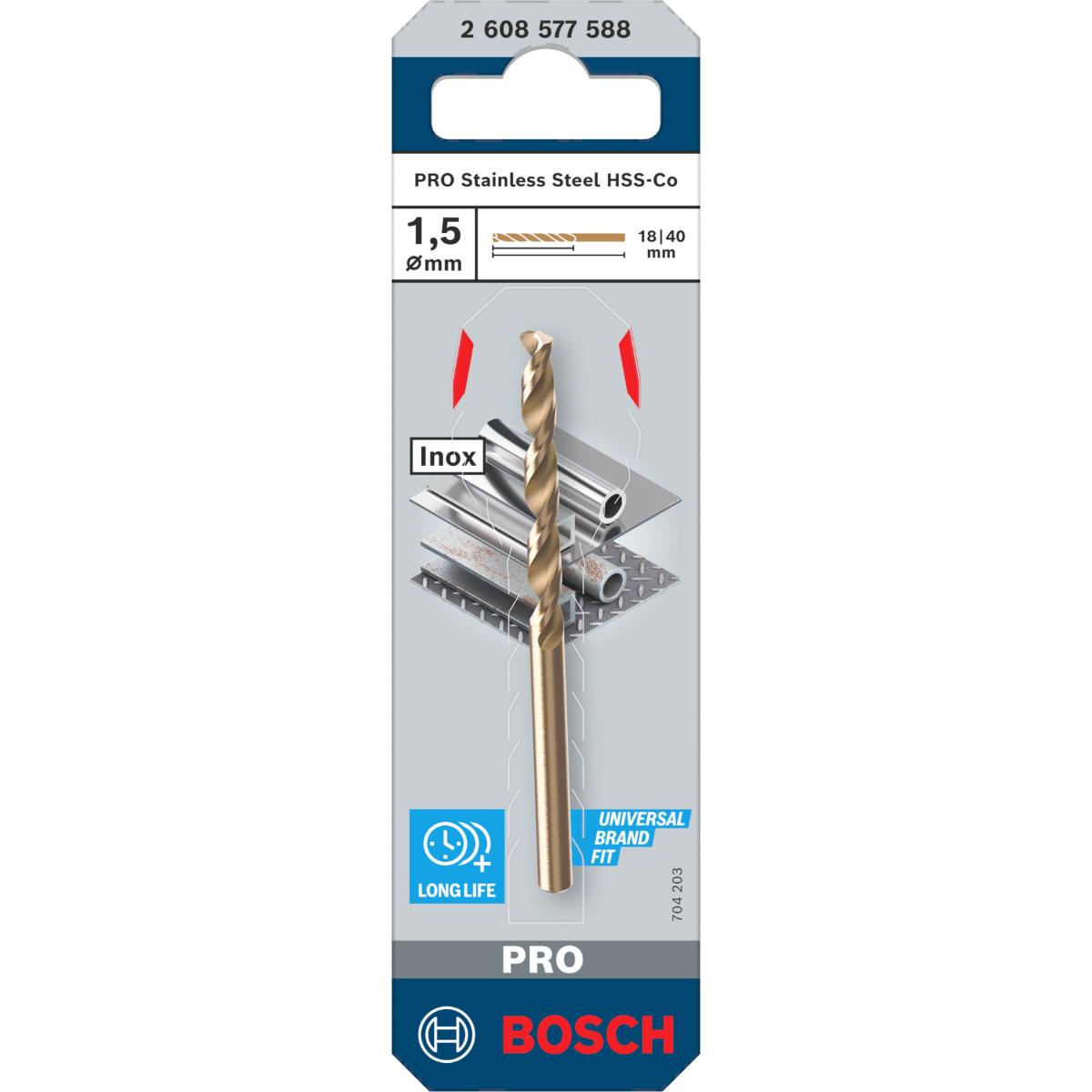 Bosch PRO Stainless Steel HSS-Co Spiralbohrer, 1,5 x 18 x 40 mm
