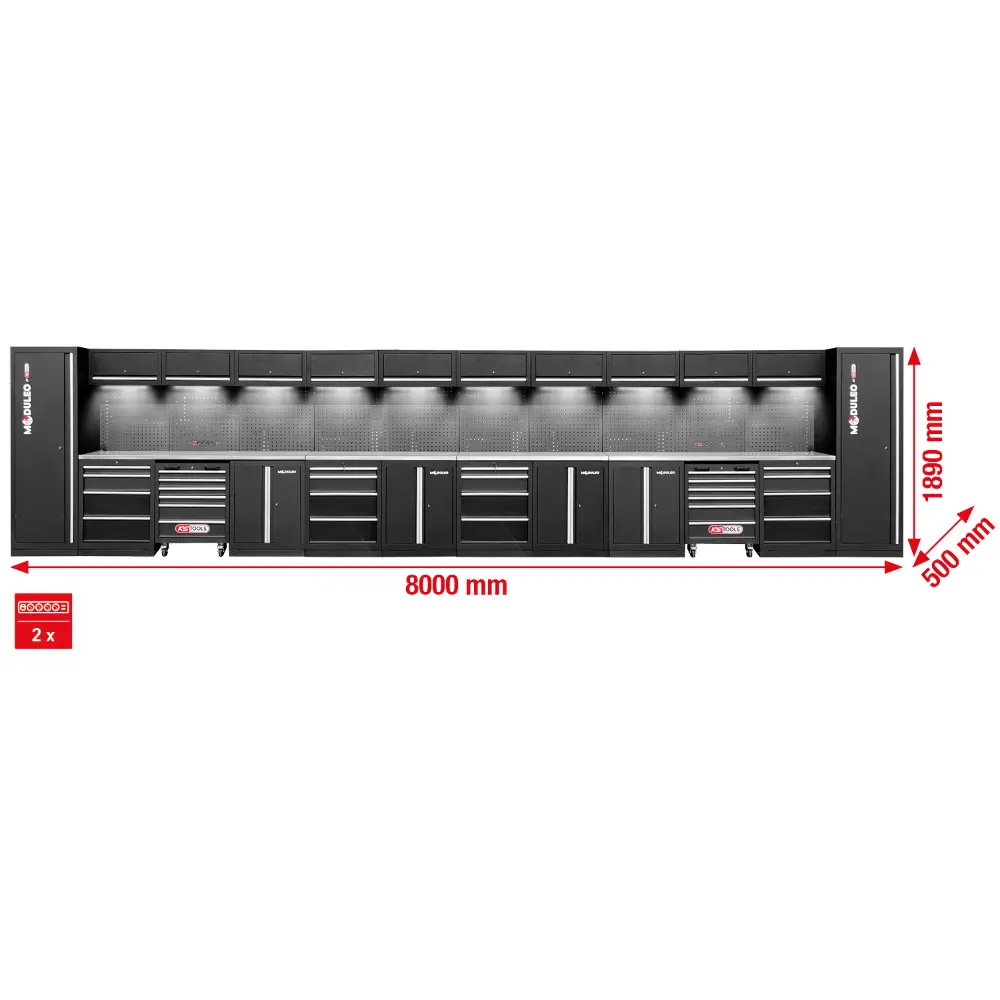 KS TOOLS Werkstatt-Schranksystem, gerade, 8000 x 500 mm, Variante 2