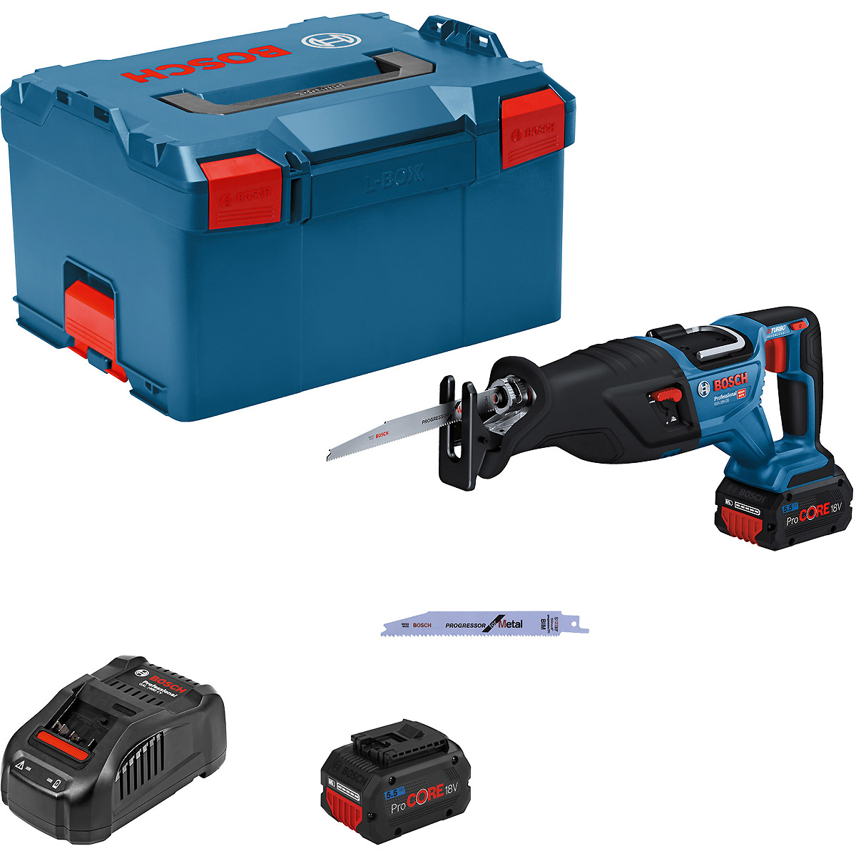 Bosch Akku-Säbelsäge BITURBO GSA 18V-28 in L-BOXX 238 mit 2 X LI-ION-Akku PROCORE18V 5.5AH und Säbel