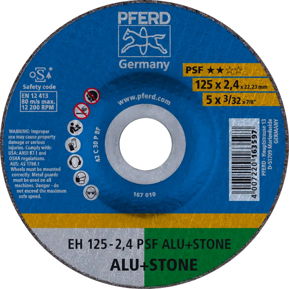 PFERD TOOLS Trennscheibe EH 125x2,4x22,23 mm gekröpft Universallinie PSF ALU+STONE für Alu/NE-Met./Stein,