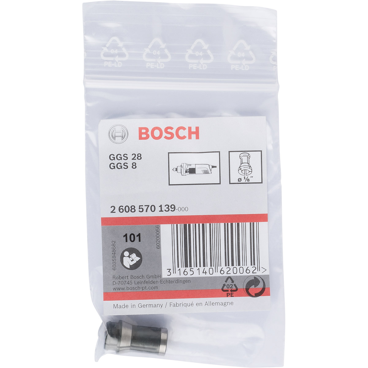Bosch Spannzange ohne Spannmutter, 1/8 Zoll, für Bosch-Geradschleifer