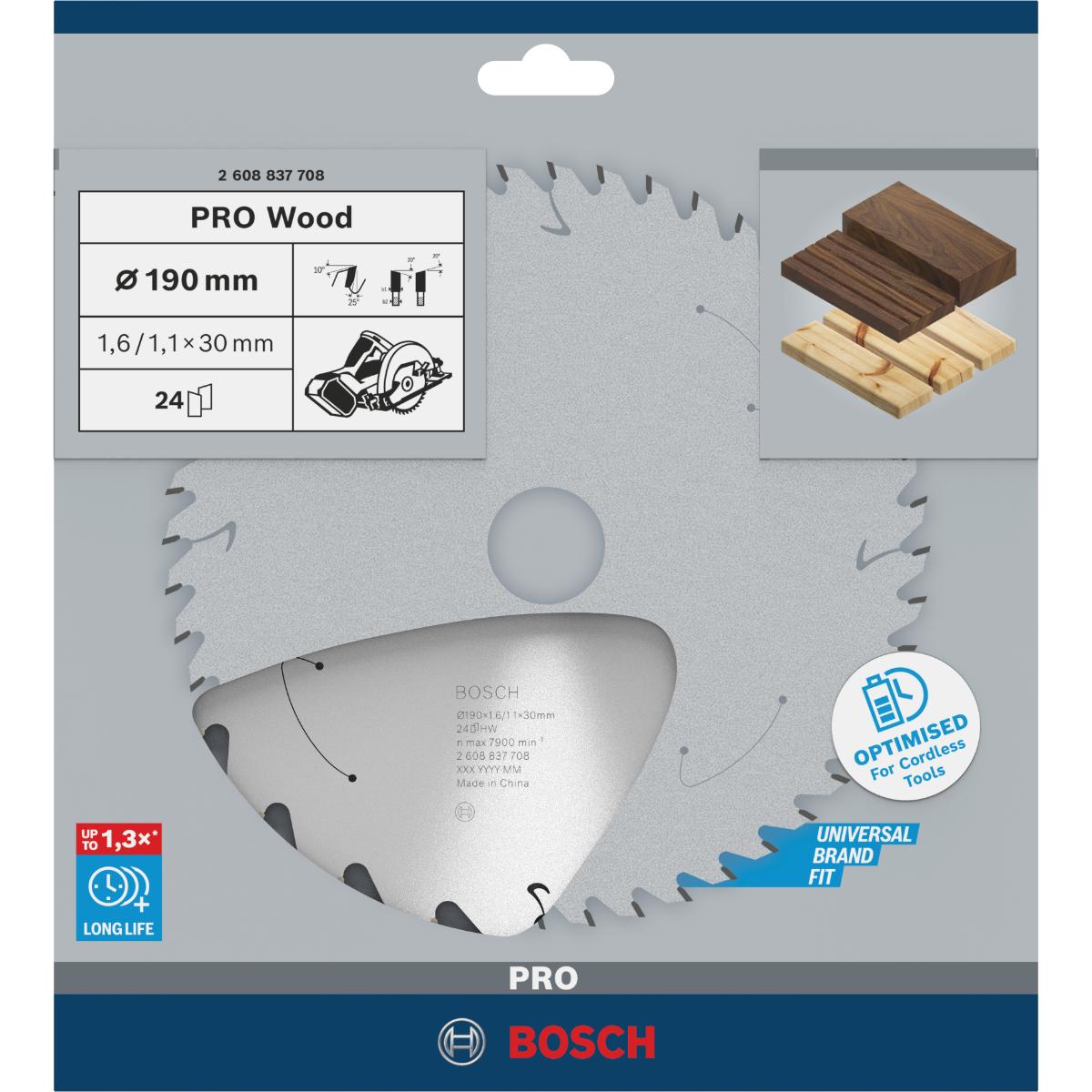 Bosch PRO Akku-Kreissägeblatt Standard for Wood H 160x20 T12, ø außen 190 mm