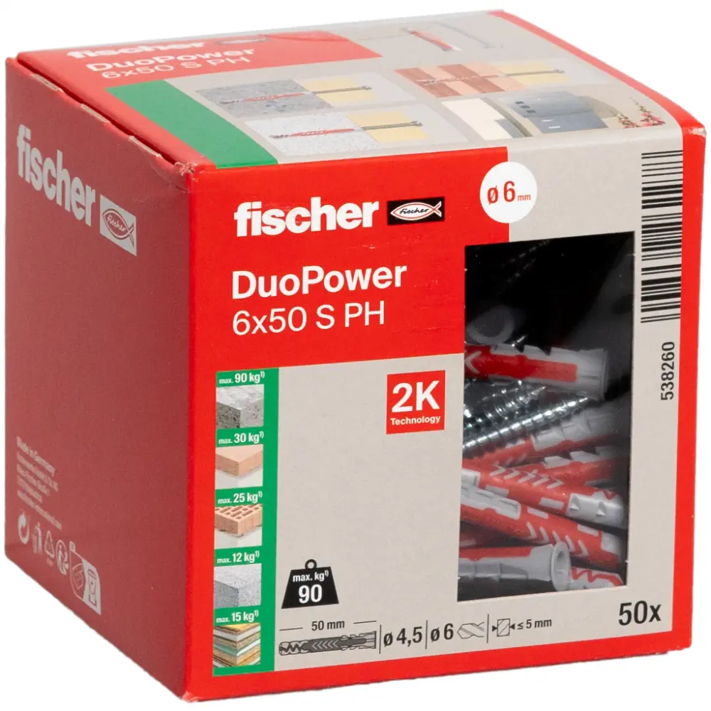 Fischer Universaldübel DuoPower 6x50 S PH mit Schraube Panhead