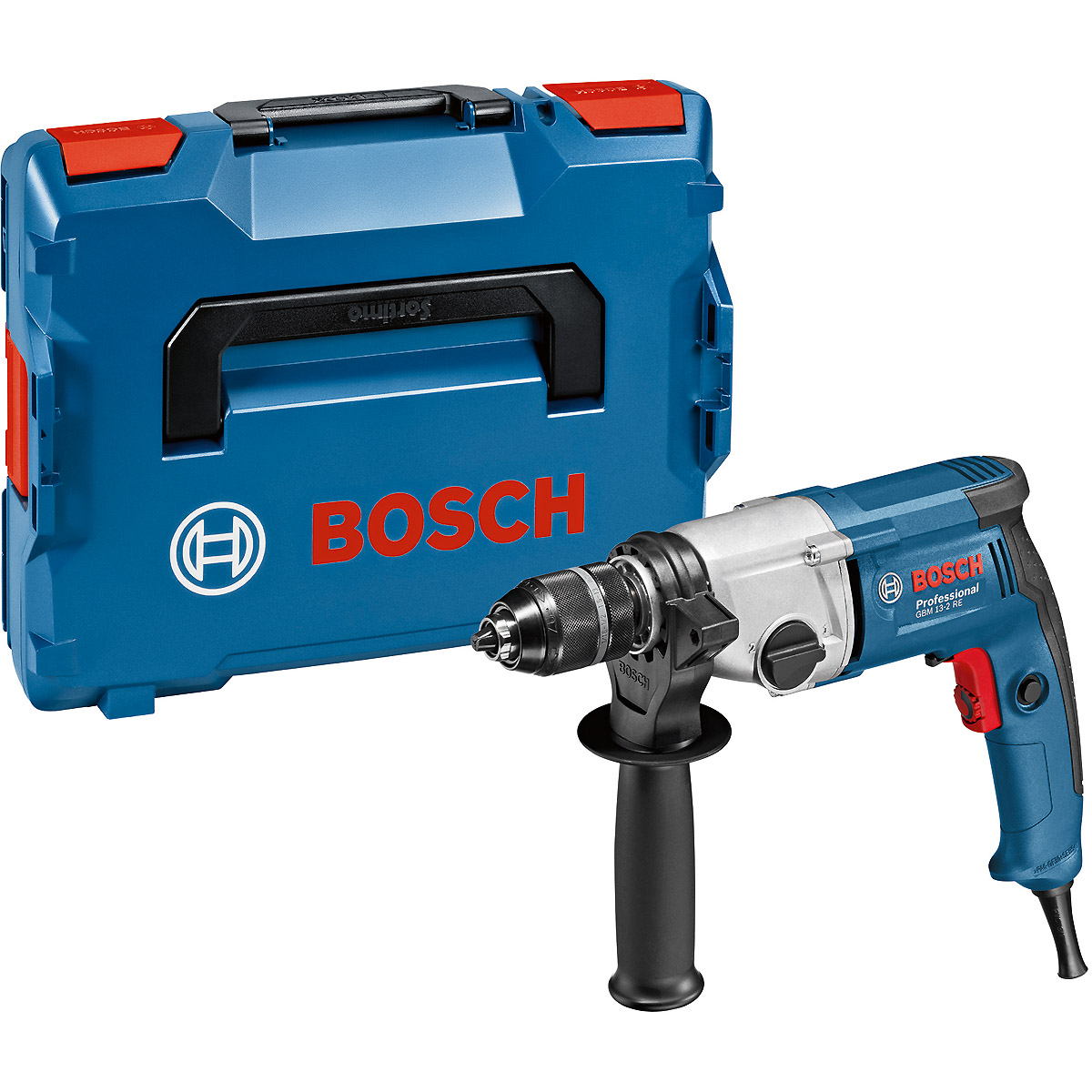 Bosch Bohrmaschine GBM 13-2 RE: Schnellspannbohrfutter, Zusatzhandgriff in L-BOXX