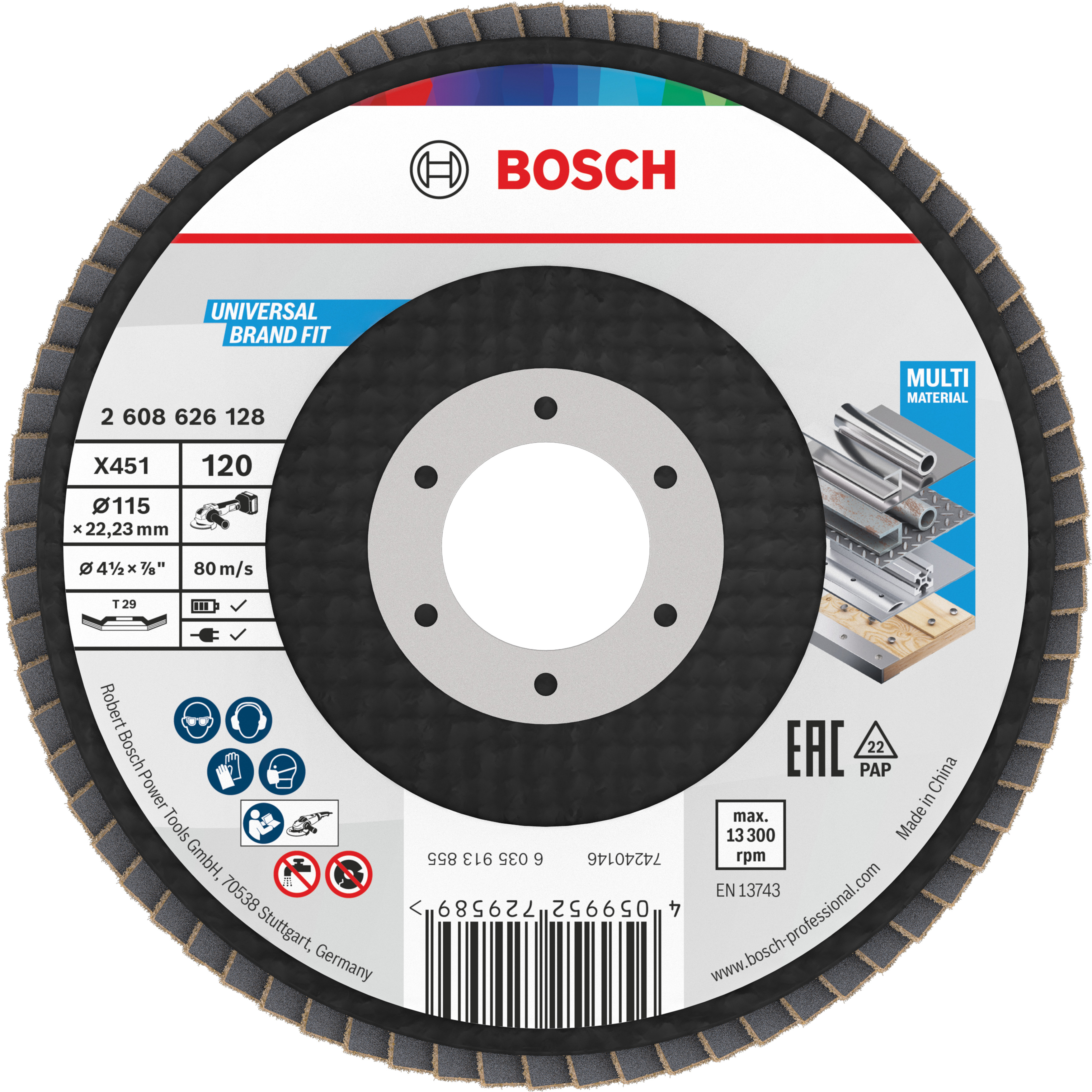 Bosch X451 Fächerschleifscheiben, 115mm, T29, K120