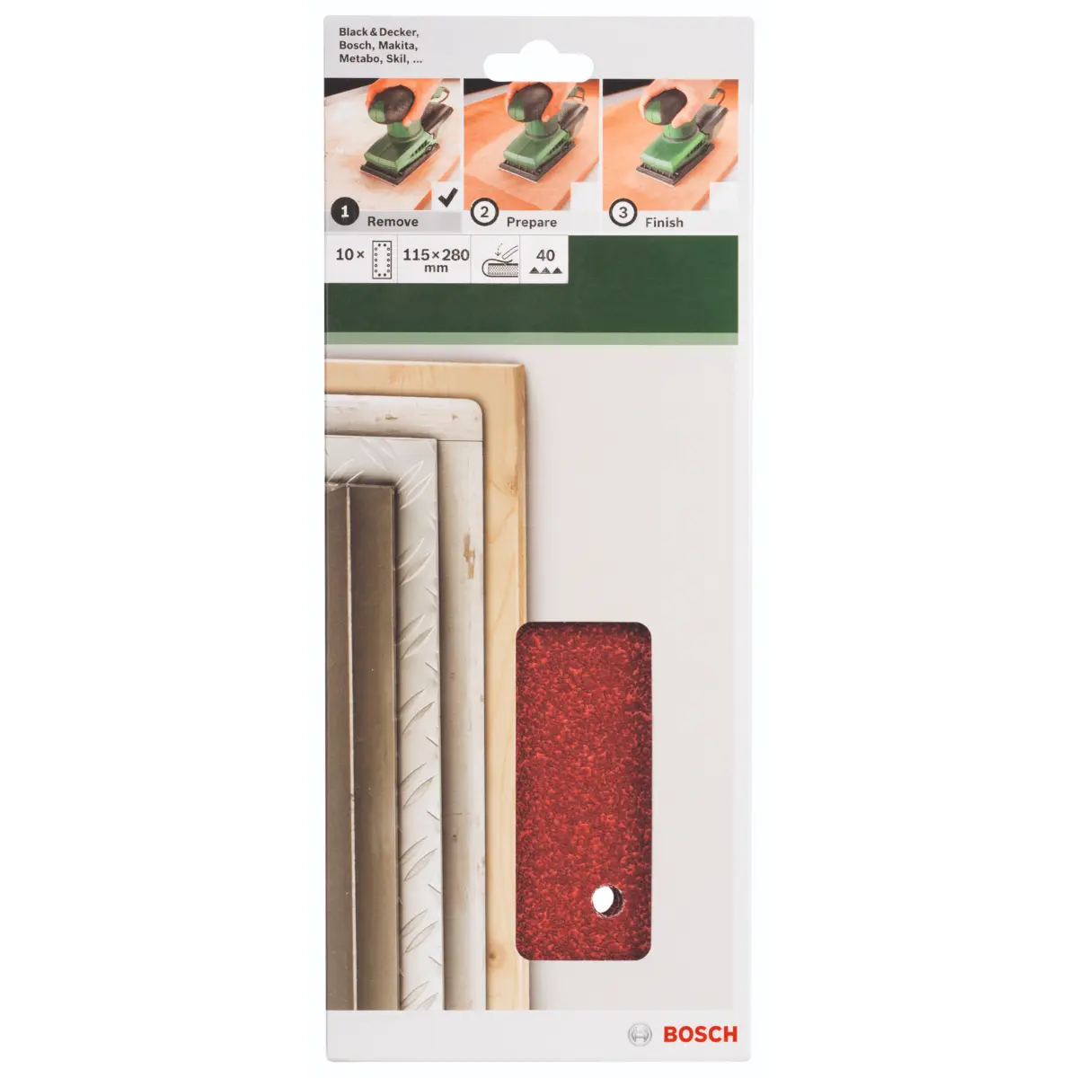 Bosch Schleifblatt-Set für Schwingschleifer K=40, 115 x 280 mm, 14 Löcher, 10-tlg.