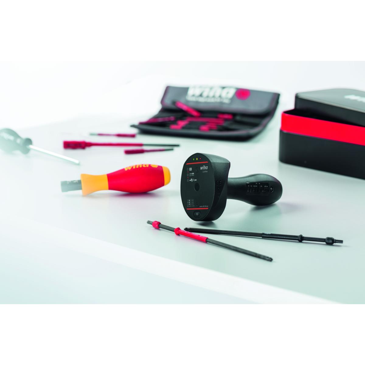 Wiha Drehmoment-Testgerät Torque QuickCheck Set 4-teilges Set mit Adapterklingen, Batterien und Box