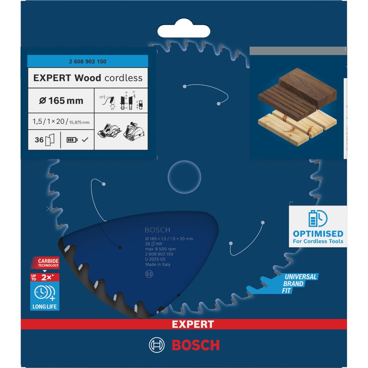 Bosch EXPERT Wood Kreissägeblatt, 165x1, 45x20 mm, Z36
