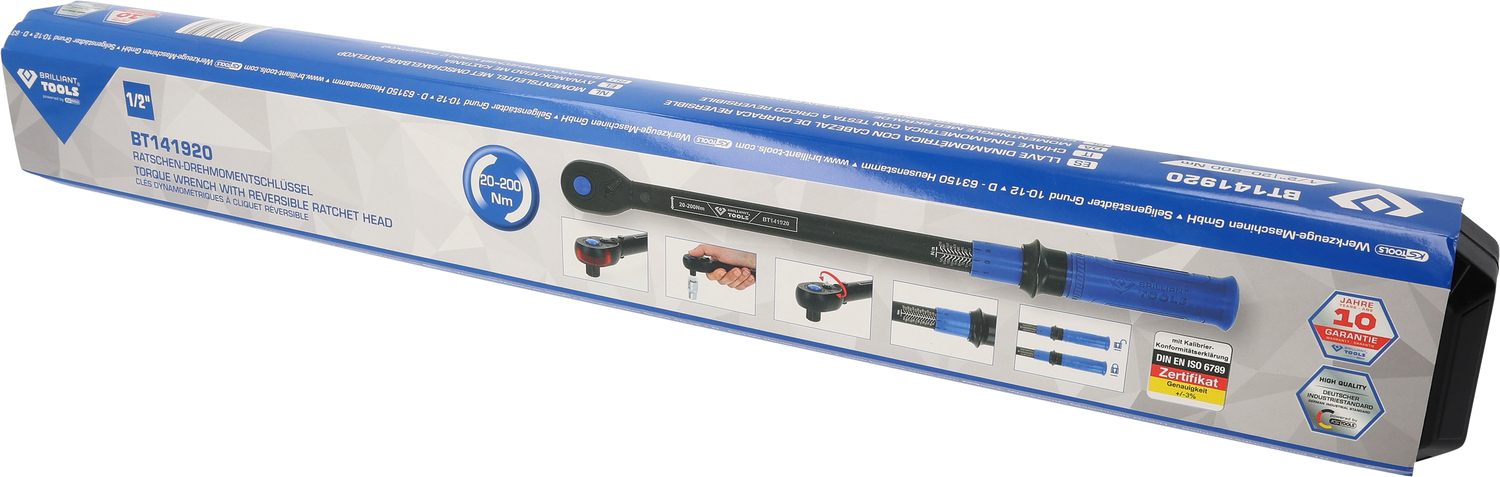 Brilliant Tools 1/2" Ratschen-Drehmomentschlüssel umschaltbar, 20-200 Nm