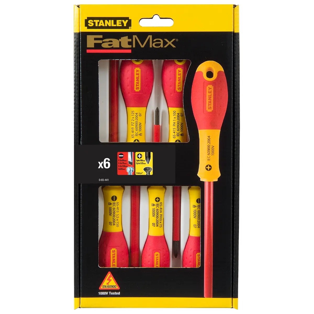 STANLEY FATMAX Schraubendreher-Set 6-teilig m. Spannungsprüfer Schl. Phillips