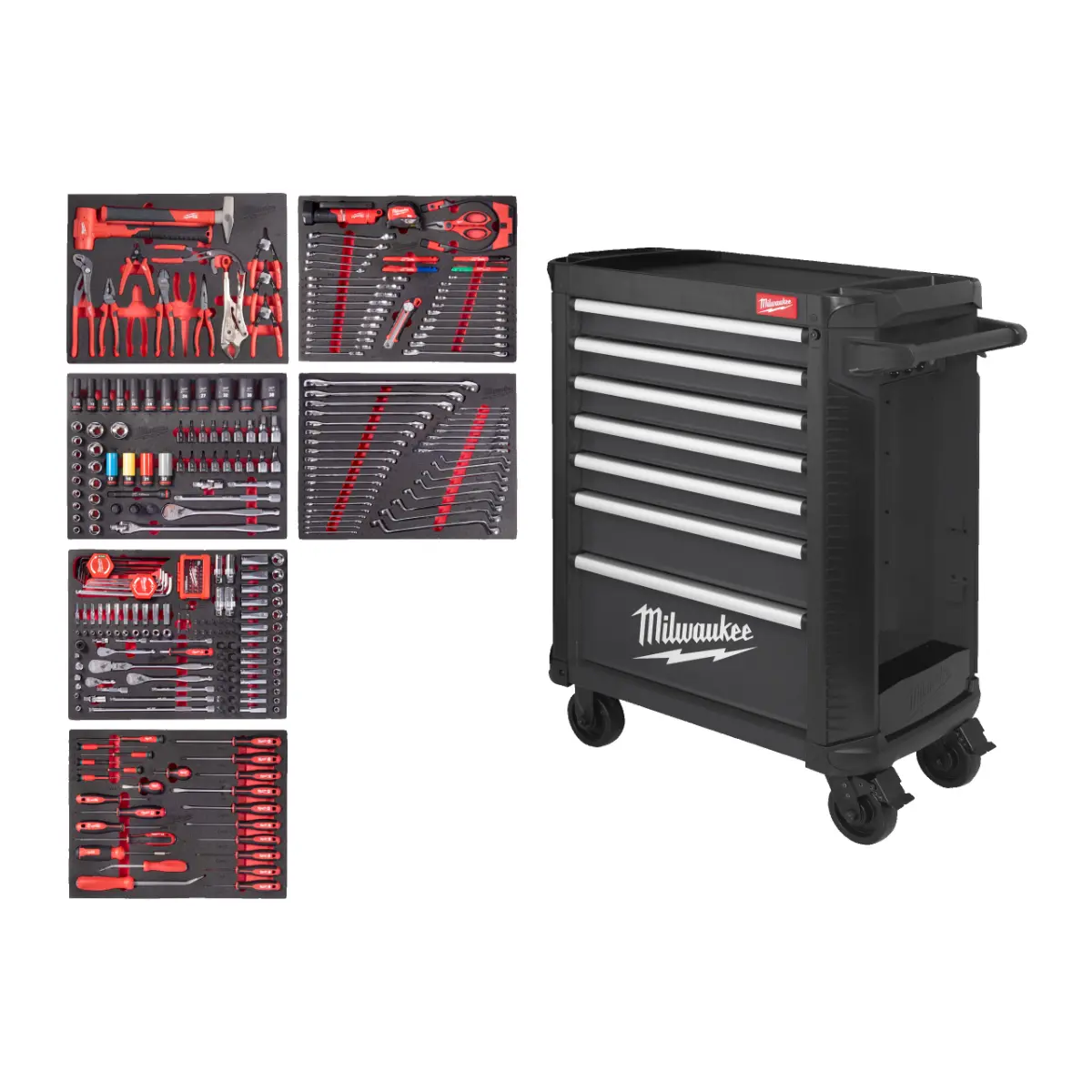 Milwaukee 30˝ / 78 cm TOOLGUARD Werkstattwagen mit Werkzeugbestückung, Premium Version 337-teilig, grau