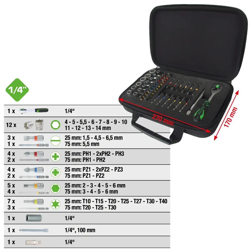 COMPETITION Mini-Bit-Stecknuss-Satz, 51-tlg