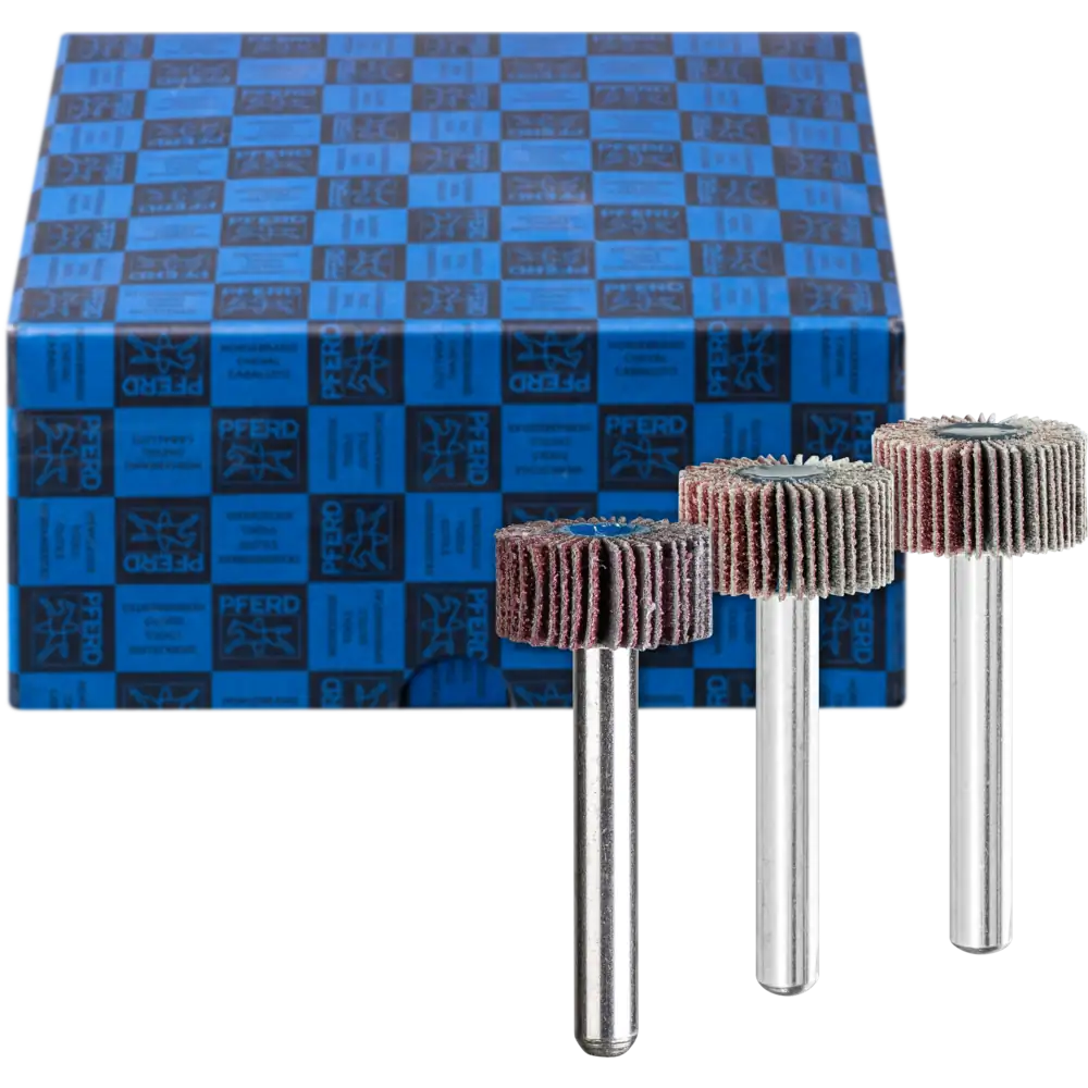 PFERD TOOLS Fächerschleifer-Set 3-tlg. Korund 20x10mm Schaft 6 mm A60, 80,120 für Feinschliff