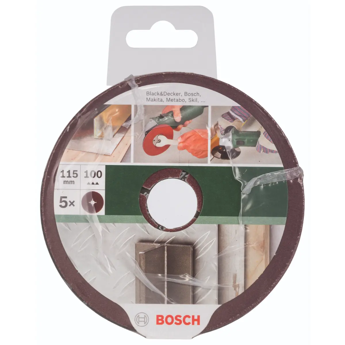 Bosch Fiberschleifscheiben-Set für Winkelschleifer, Korund D=115 mm, K=100, 5-tlg.