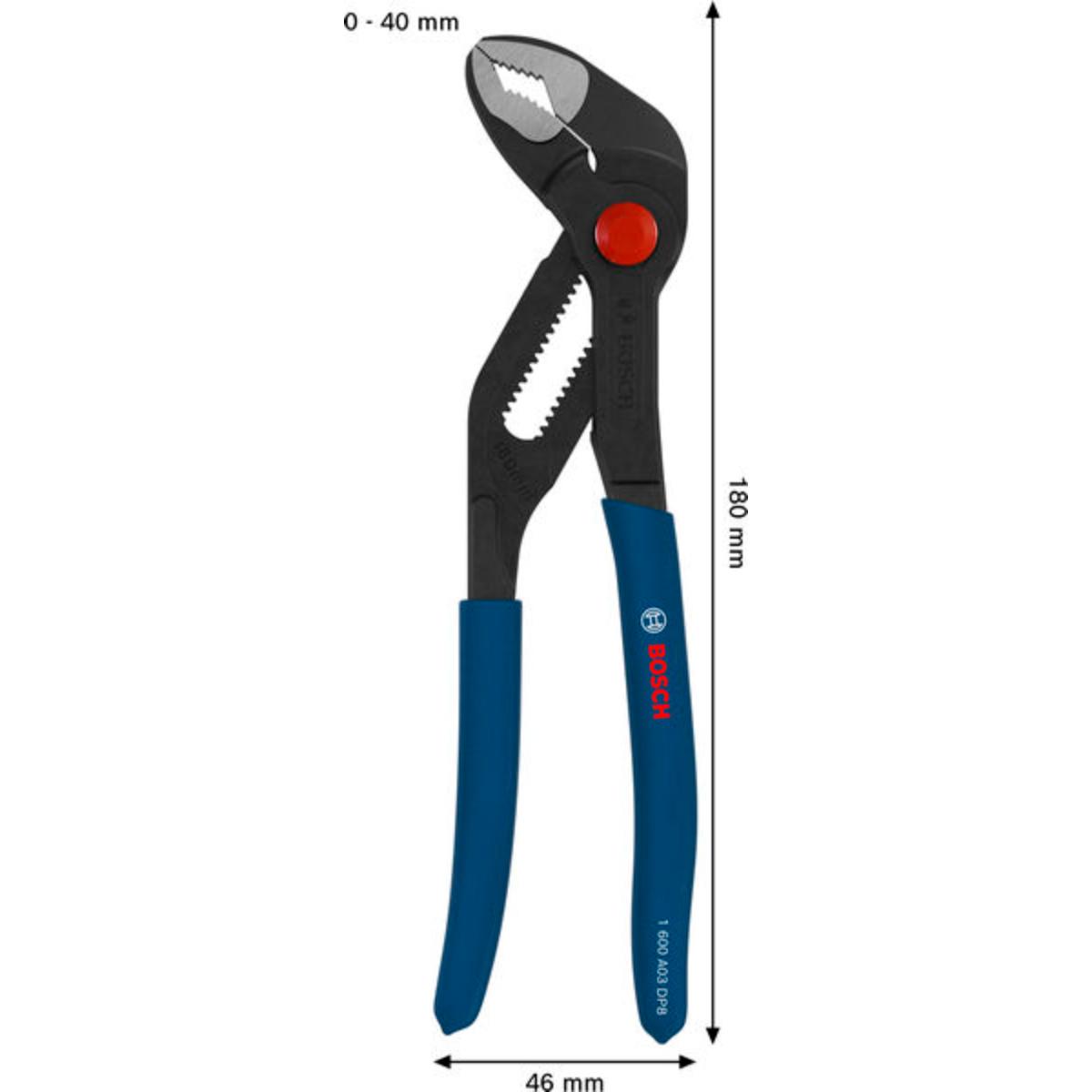 Bosch Wasserpumpenzange 180 mm, tauchbeschichtete, rutschfeste Griffe