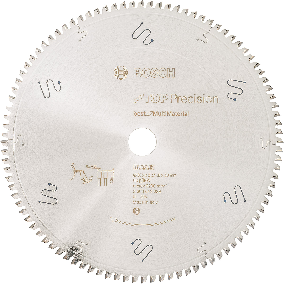 Bosch Kreissägeblatt Top Precision Best for Multi Material, 305 x 30 x 2,3mm, 96 Zähne