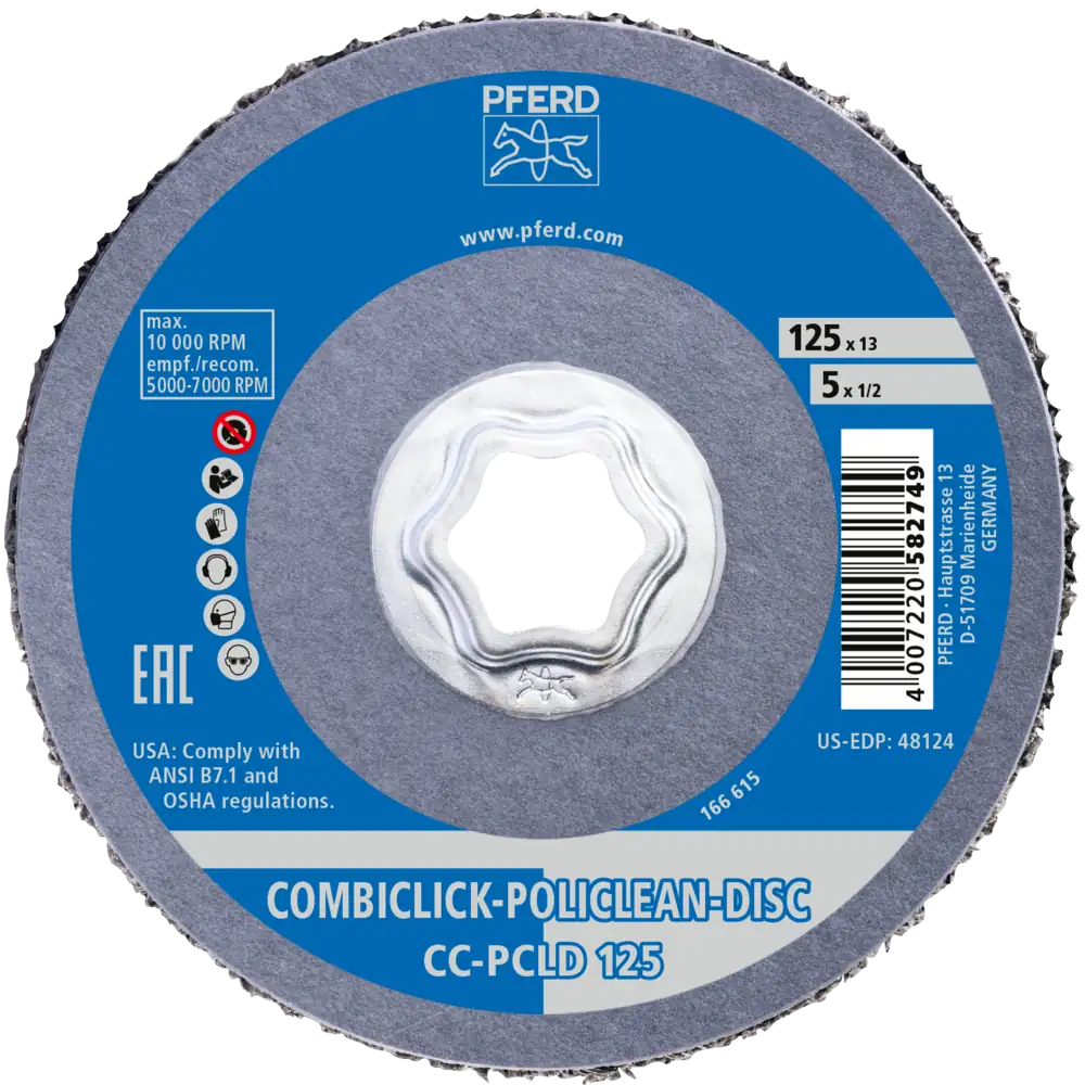 PFERD TOOLS COMBICLICK POLICLEAN PCLD Reinigungsvlies Ø 125x13 mm für grobe Reinigungsarbeiten