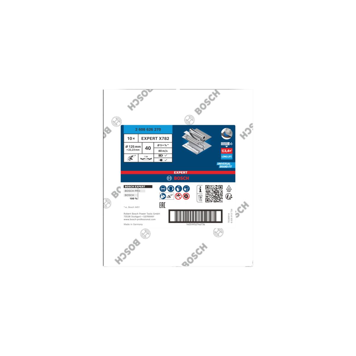 Bosch EXPERT X782 Fächerschleifscheibe, abgewinkelt, 125mm, K40, Bohrung 22,23mm,trimm