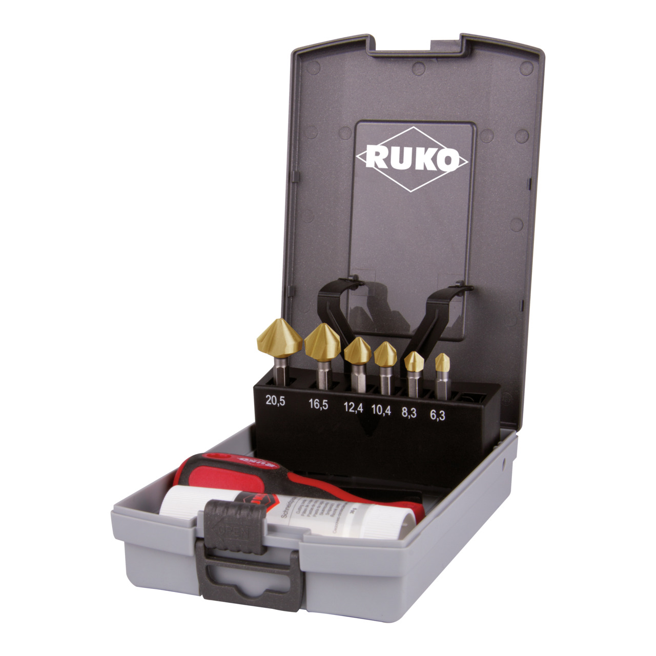 RUKO Kegelsenker-Bit-Satz 90° "Lang" HSS TiN - 8-tlg.